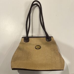 Vintage Etienne Aigner Women's Woven Straw Leather Trim Shoulder Handbag Purse
